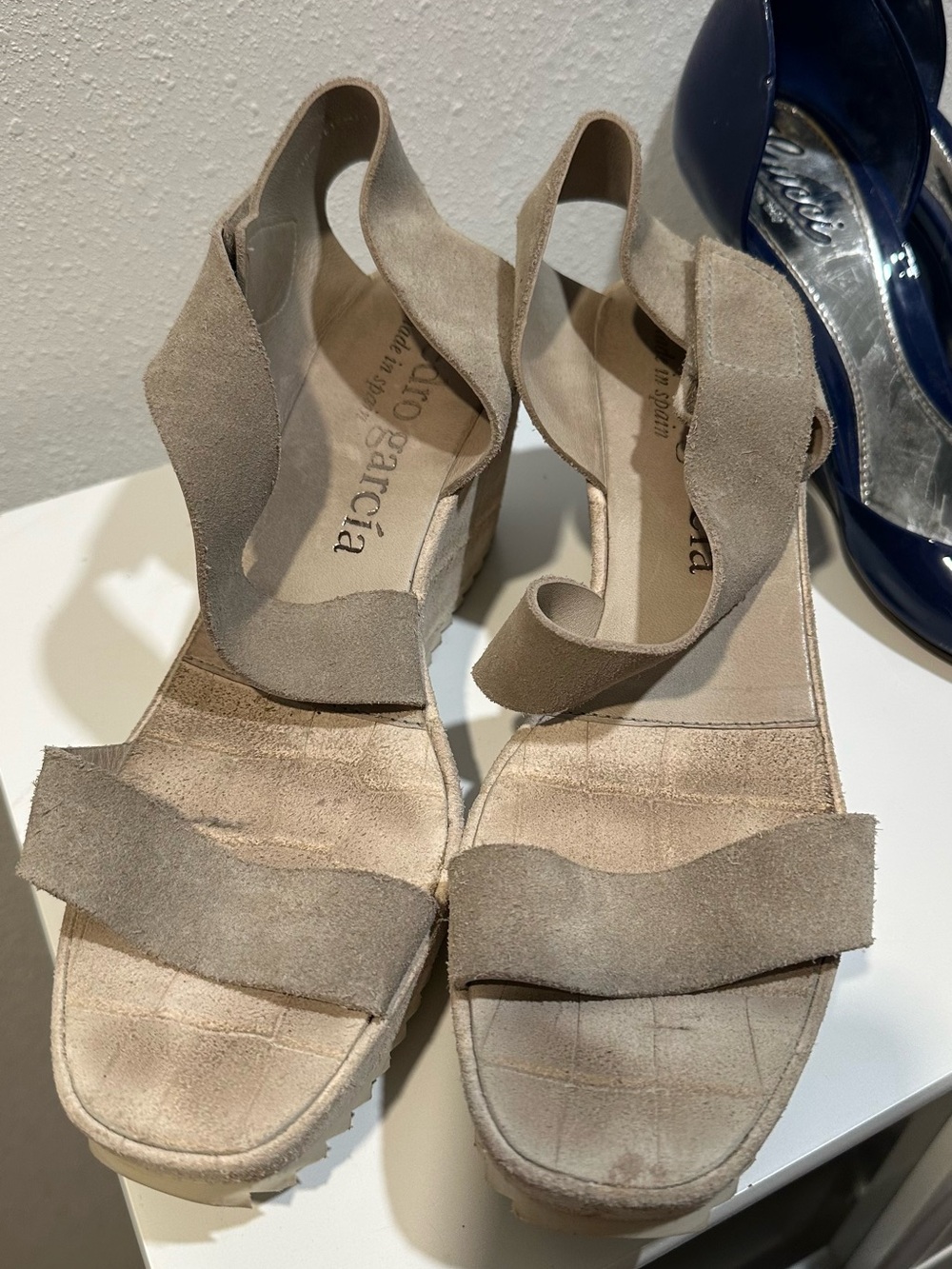 Pedro Garcia Taupe Suede Wedge Sandals